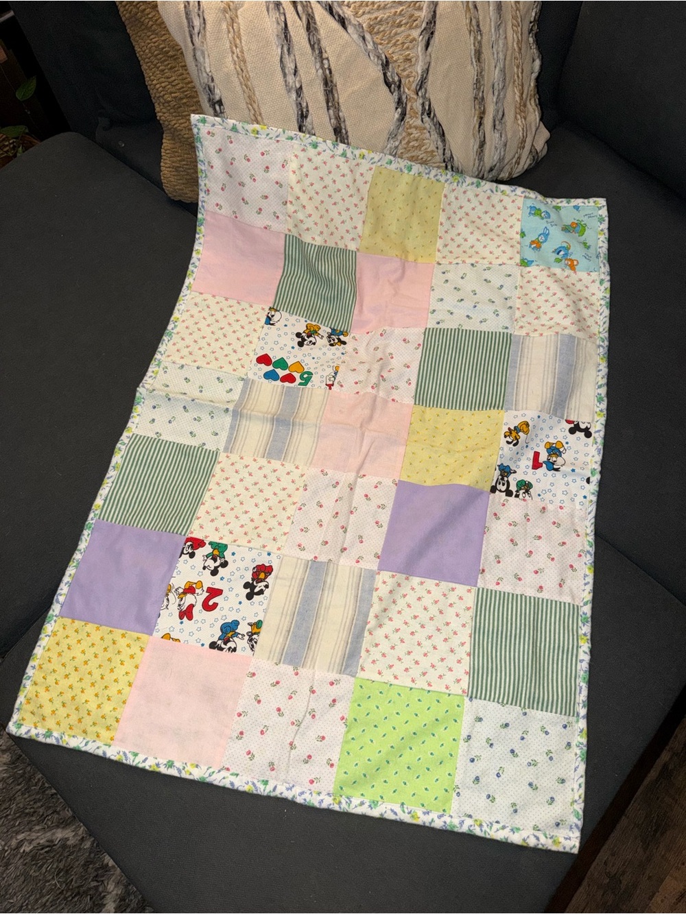 Mickey Mouse Vintage Baby Blanket Quilt Homemade Unisex Baby Blanket
